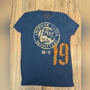 American Eagle Outfitters Navy Graphic Tee Orange Print Men’s XS